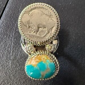NWT Sterling NATIVE Buffalo Nickel Turquoise Ring‎ Signed
